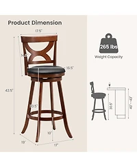 Swivel Bar Stools Set of 2 with Soft Cushion and Elegant Hollow Backrest