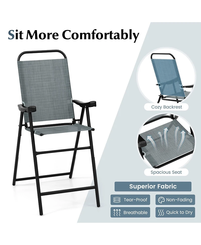 Patio Folding Bar Stool Set of 2 with Metal Frame and Footrest