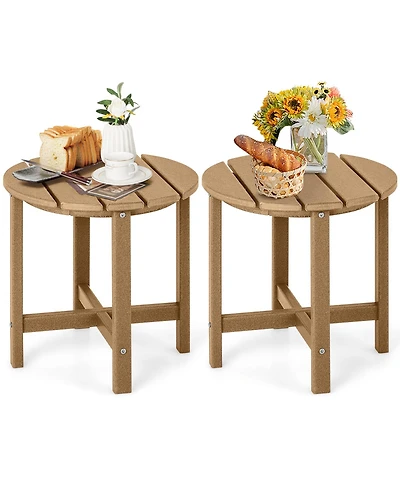 Set of 2 18 Inch Round Weather-Resistant Adirondack Side Tables-Brown
