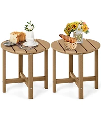 Set of 2 18 Inch Round Weather-Resistant Adirondack Side Tables-Brown