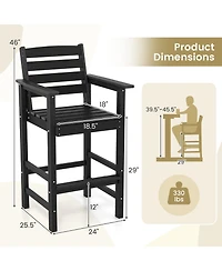 Patio Hdpe Adirondack Bar Chairs Set of 2 with Wide Armrests-Black