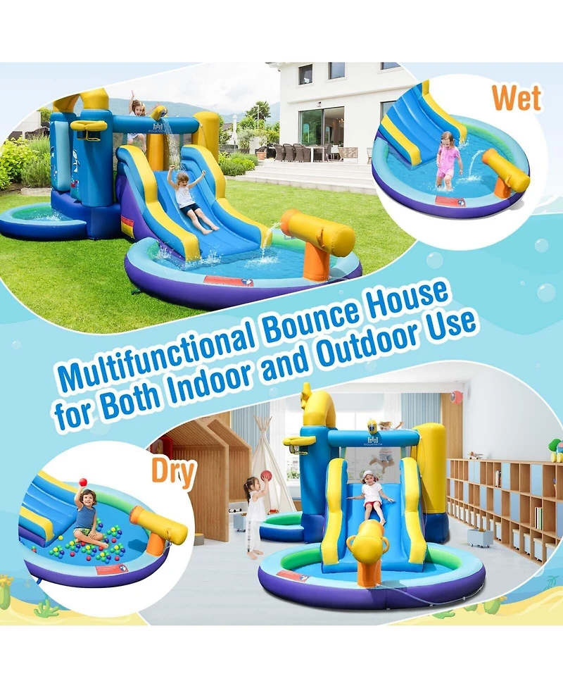 Inflatable Ocean-Themed Bounce House with 680W Blower and 2 Pools