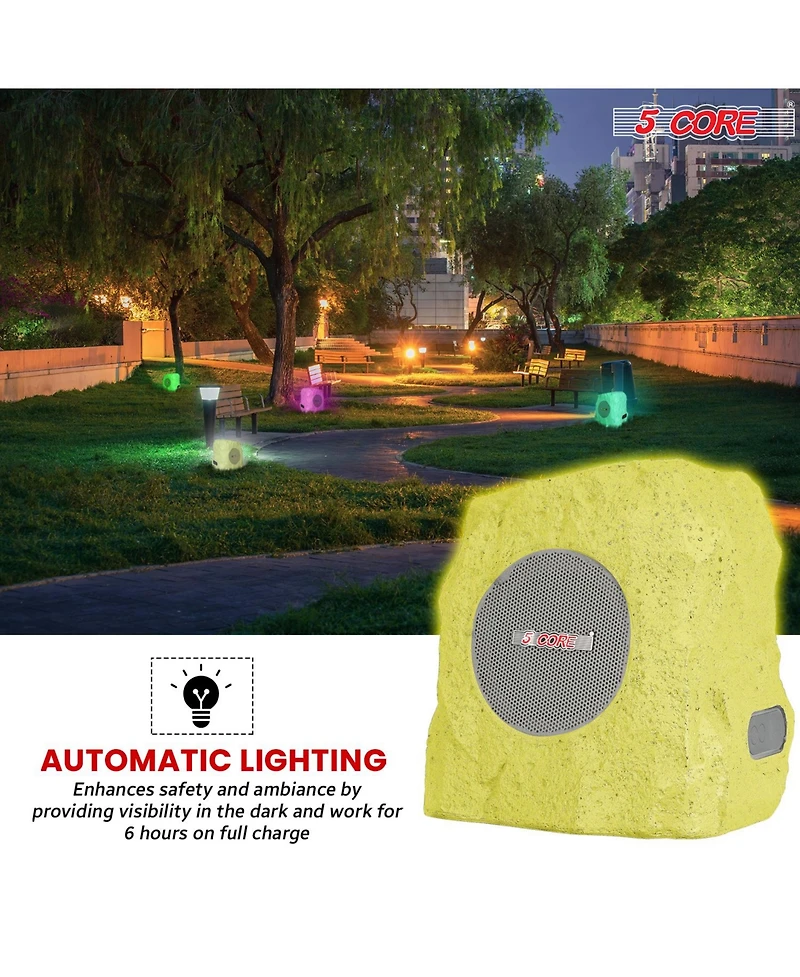 5 Core Rock Speaker Outdoor Waterproof Bluetooth Garden Speakers Solar & Usb Charging Rgb Colors for Patio Pool Home