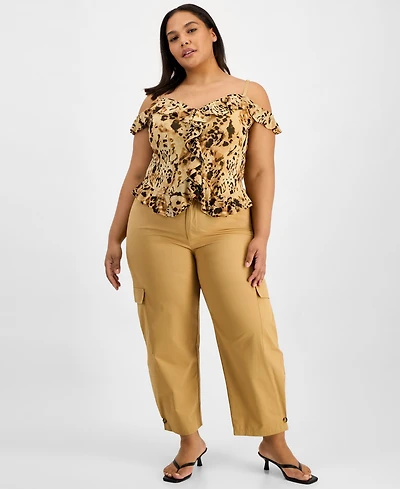 Bar Iii Trendy Plus High-Rise Cotton Utility Pants, Macy's Exclusive