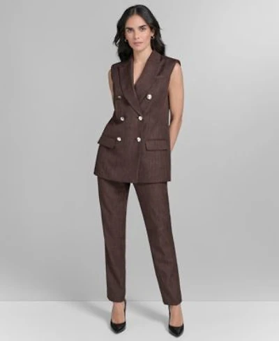 Calvin Klein Womens Textured Double Breasted Vest Slim Leg Ankle Pants