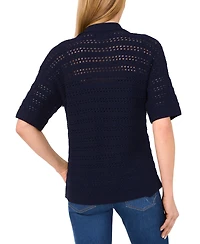 CeCe Women's Open-Knit Short-Sleeve Polo Sweater