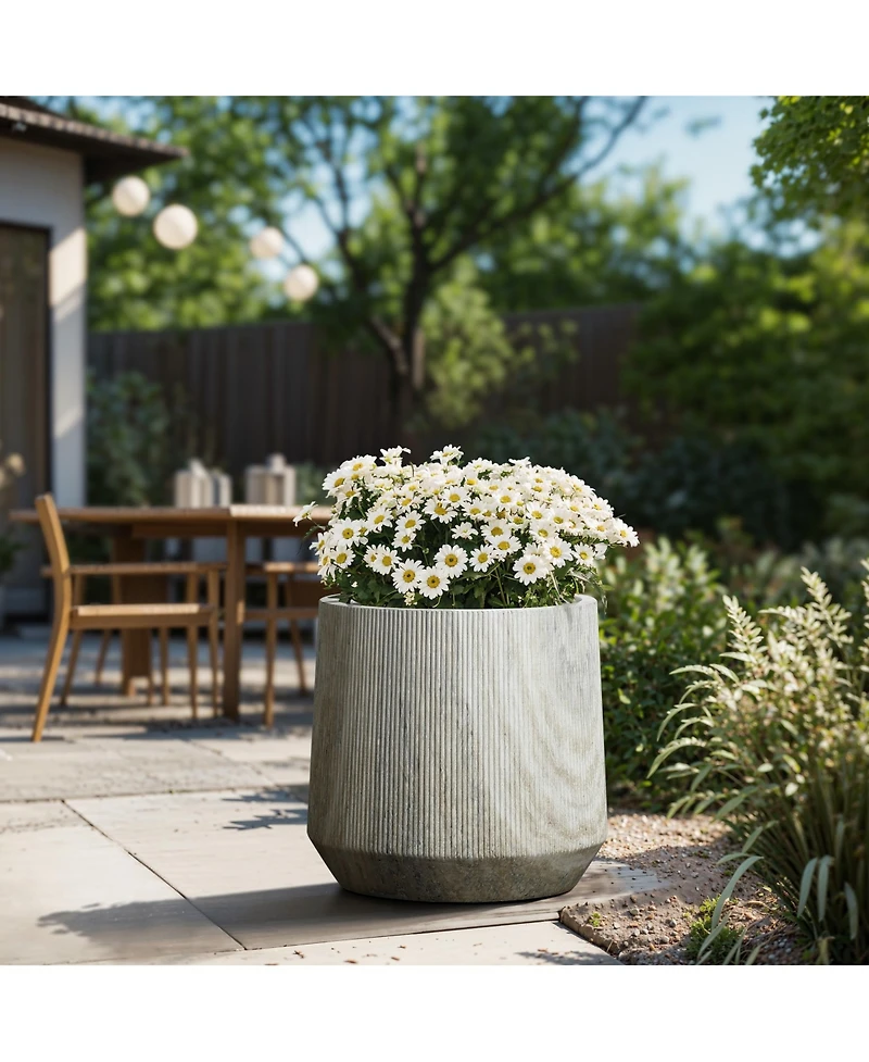 LuxenHome 2-Piece Marble Gray Ribbed Texture MgO Planter Set, Indoor and Outdoor