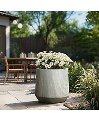 LuxenHome 2-Piece Marble Gray Ribbed Texture MgO Planter Set, Indoor and Outdoor