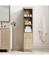 LuxenHome Natural Finish Wave-Patterned Manufactured Wood 1-Drawer 1-Door Bathroom Tower Cabinet