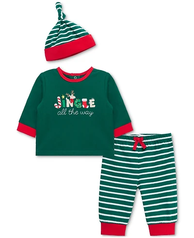 Little Me Baby Boys Jingle All The Way Cotton Top, Hat & Jogger Pants, 3 Piece Set