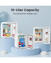Cowsar Compact Mini Fridge, 15 Can Portable Small Refrigerator with Ac/Dc Adapters, 10 Liter / 2.6 Gal Small Cosmetics Cooler for Beverage, Food, Skin