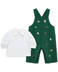 Little Me Baby Boys Merry Cotton Top & Overall, 2 Piece Set