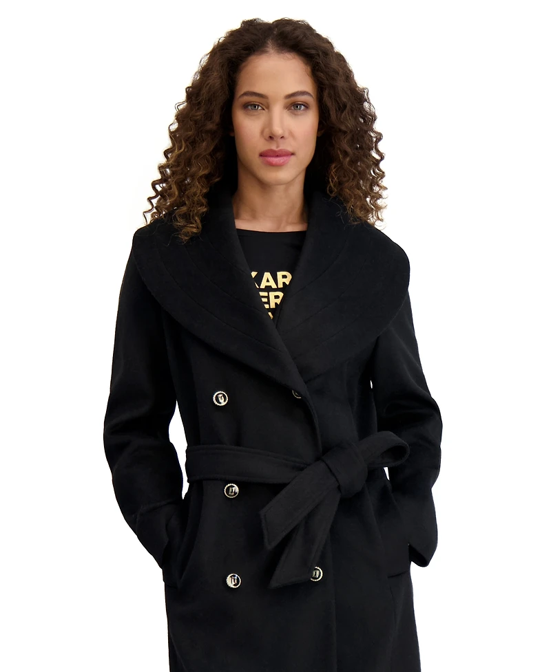 Karl Lagerfeld Paris Women's Double-Breasted Belted Coat
