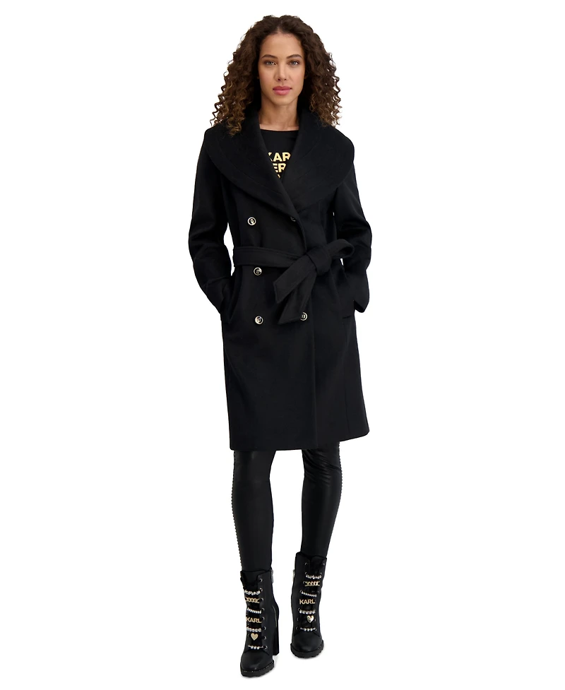 Karl Lagerfeld Paris Women's Double-Breasted Belted Coat