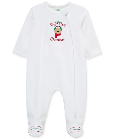 Little Me Baby Merry Bear Velour Footed Coverall