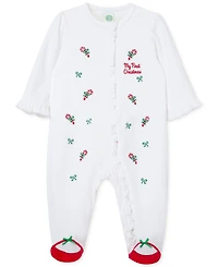 Little Me Baby Girls Candy Cane Velour Footed Coverall