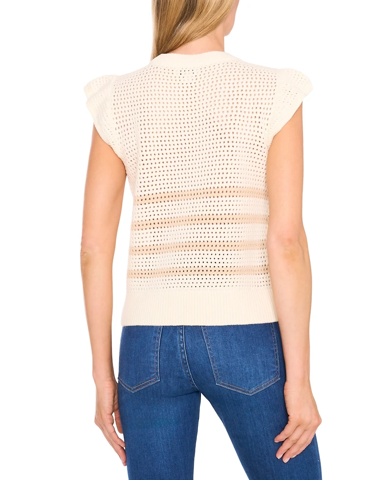 CeCe Women's Floral Crocheted Short-Sleeve Sweater