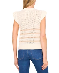 CeCe Women's Floral Crocheted Short-Sleeve Sweater