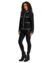 Karl Lagerfeld Paris Women's Quilted Tweed-Trim Coat
