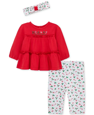 Little Me Baby Girls Cotton Candy Cane Tunic, Headband & Leggings, 3 Piece Set