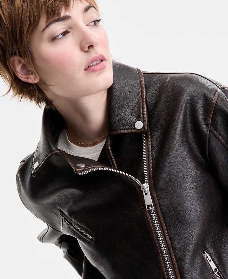 Sebby Women's Faux-Leather Moto Jacket