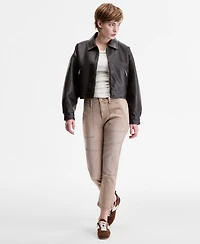 Sebby Women's Faux-Leather Vintage-Wash Bomber Jacket