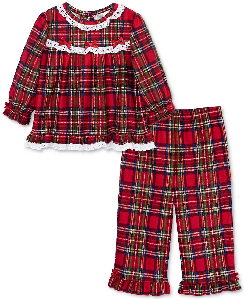 Little Me Baby Girls Plaid & Lace Top Pants, 2 Piece Set