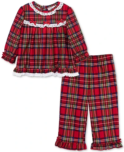 Little Me Baby Girls Plaid & Lace Top Pants, 2 Piece Set