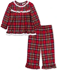Little Me Baby Girls Plaid & Lace Top Pants, 2 Piece Set