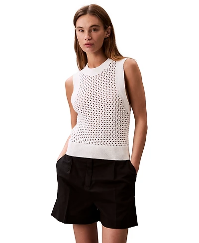 Calvin Klein Jeans Women's Cotton Open-Stitch Tank Sweater
