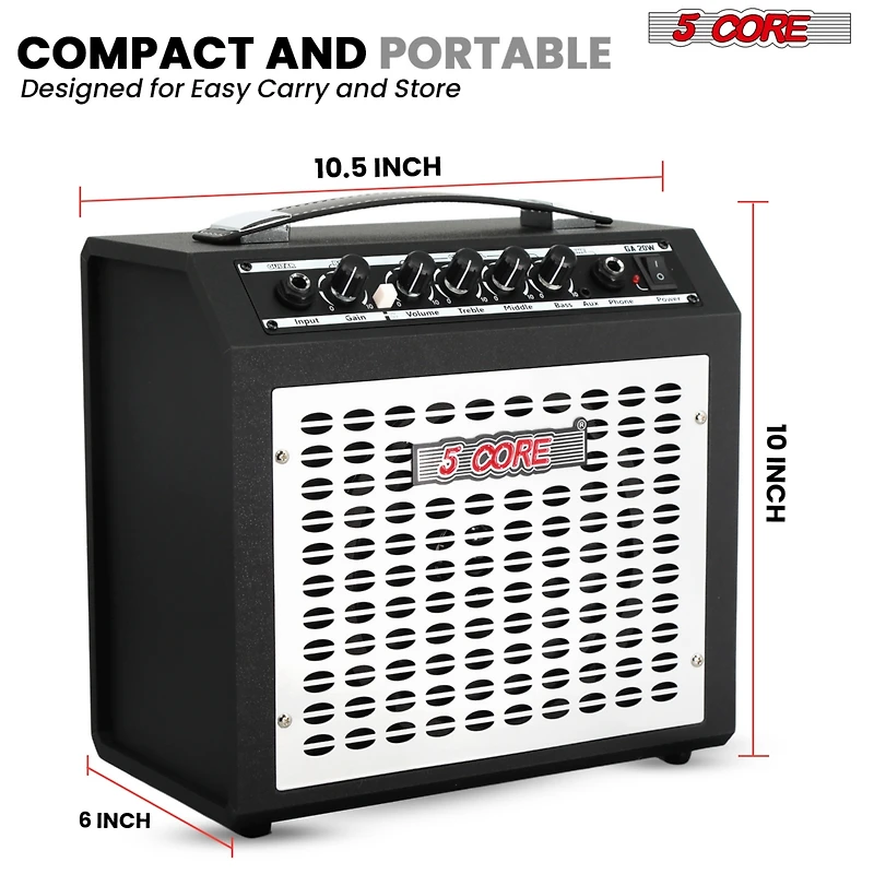 5 Core Guitar Amp 20W Electric Portable Mini Amplifier w Built in 6.5" Speaker
