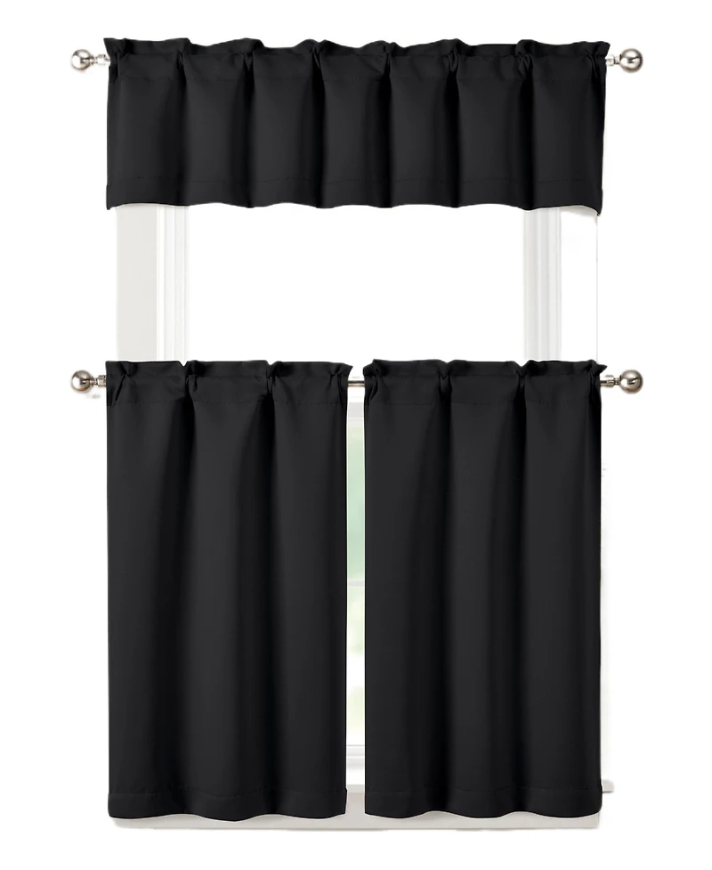 Kate Aurora 3 Piece Room Darkening Rod Pocket Cafe Kitchen Curtain Tier & Valance Set