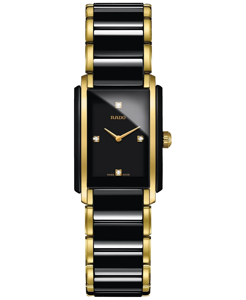 Rado Women's Swiss Integral Diamond Accent Black Ceramic & Gold-Tone Stainless Steel Bracelet Watch 23x33mm R20845712