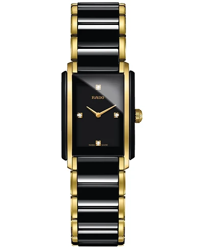 Rado Women's Swiss Integral Diamond Accent Black Ceramic & Gold-Tone Stainless Steel Bracelet Watch 23x33mm R20845712
