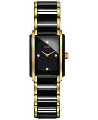 Rado Women's Swiss Integral Diamond Accent Black Ceramic & Gold-Tone Stainless Steel Bracelet Watch 23x33mm R20845712
