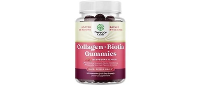 Collagen + Biotin Gummies | Extra Strength Biotin Collagen Supplement | for Hair, Skin, & Nails for Women | Raspberry Flavor | 90ct