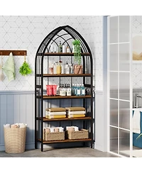 Tribesigns 5-Tier Bookshelf Set of 2, 74.8-Inch Tall Bookshelf, Industrial Curved Freestanding Display Shelf