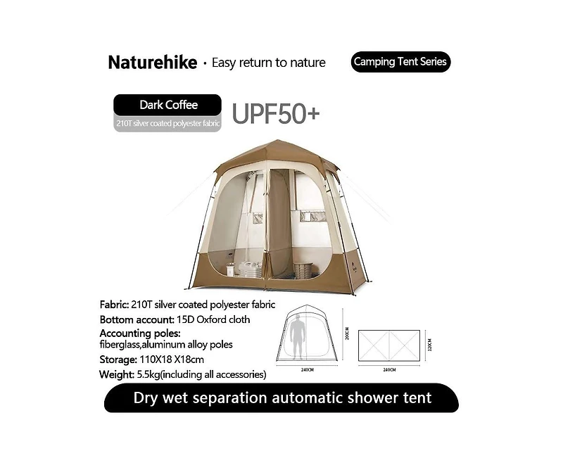 Naturehike Wet Dry Separation Pop Up Privacy Shower Tent Portable Toilet Outdoor Shower Changing Shed Mobile Toilet