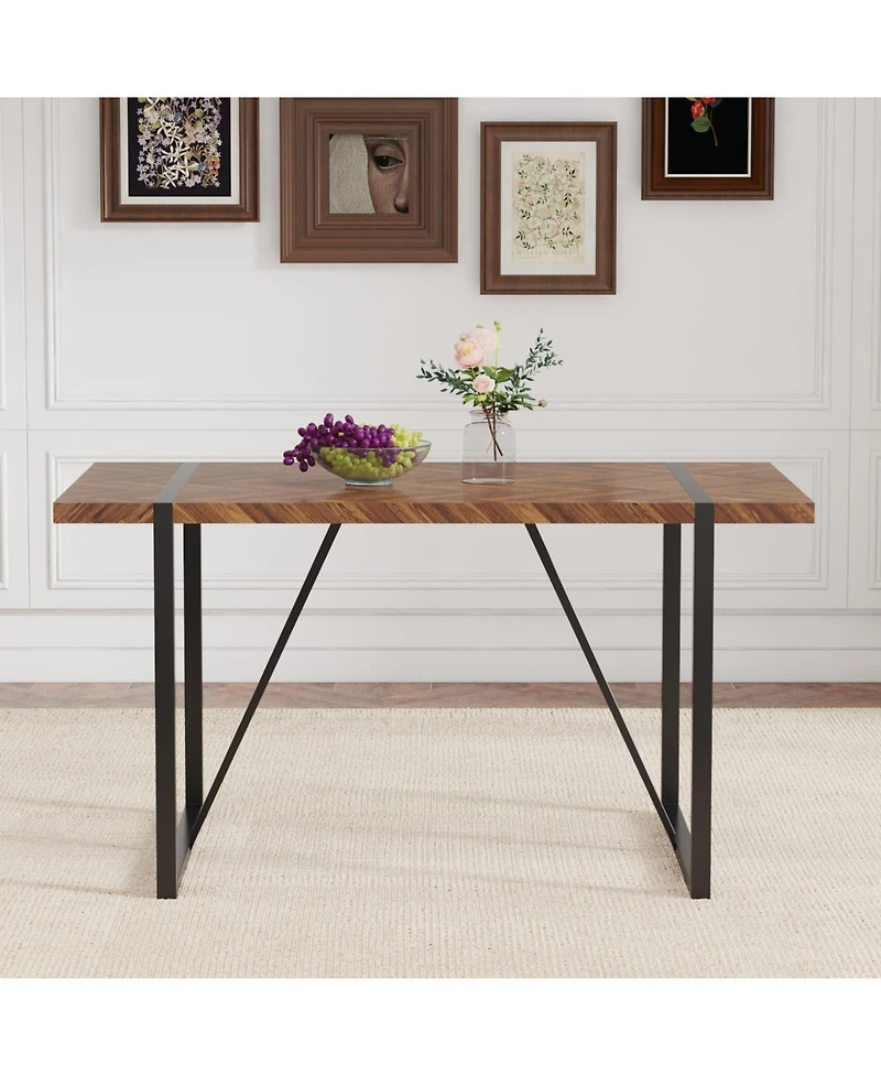 Streamdale Retro Rectangular Dining Table - Textured Top, Black Metal Legs