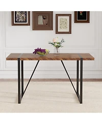 Streamdale Retro Rectangular Dining Table - Textured Top, Black Metal Legs