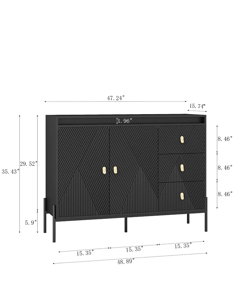 Streamdale Fluted Sideboard with Led Lights, 2 Doors and 3 Drawers
