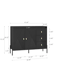 Streamdale Fluted Sideboard with Led Lights, 2 Doors and 3 Drawers