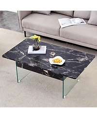 Streamdale Multifunctional Lift Top Coffee Table with Tempered Glass Legs in Black Marble Pattern