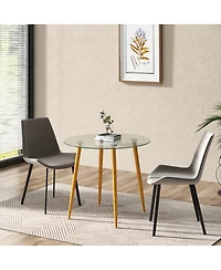 Gymax Leisure Coffee Table Round Glass Dining Table w/ Metal Legs Kitchen Living Room
