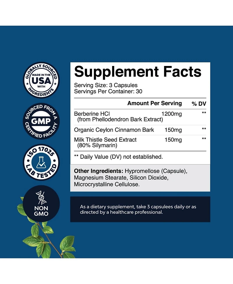 Balancing Berberine | 1200mg Per Serving Complex | Antioxidant Berberine + Ceylon Cinnamon, Heart Health Support | 90ct