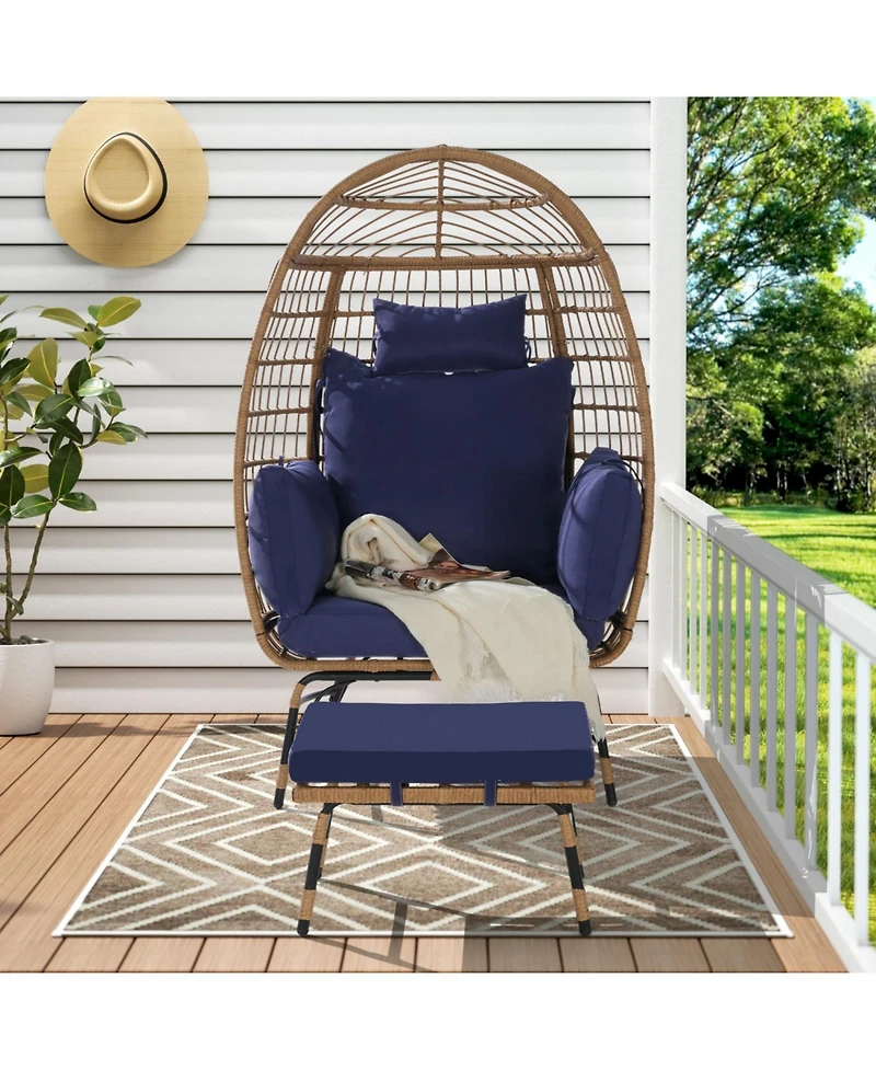Streamdale Oversized Wicker Egg Chair with Ottoman