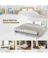 Gymax Queen Size Metal Bed Frame Platform Headboard & Footboard W/Storage Sliver
