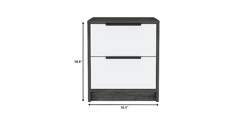 Stylish Smokey Two Drawer Nightstand for Bedroom or Living Room Storage