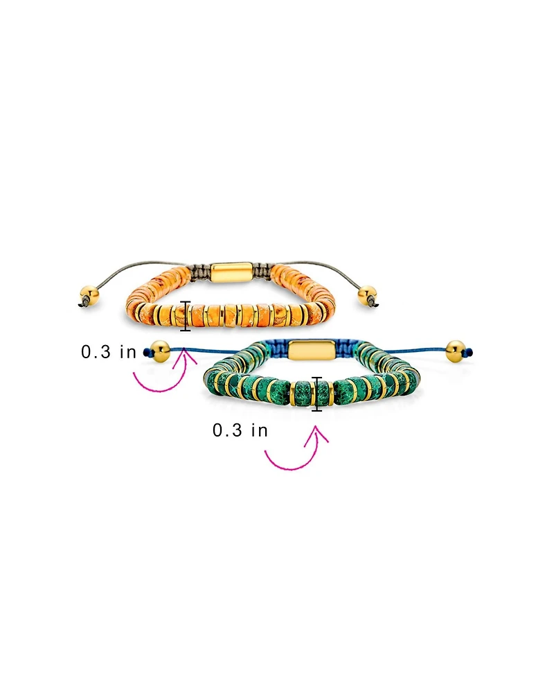 Bling Jewelry Set of Two Natural Orange Agate and Green Malachite Strand Bracelet Gold Plated Spacers