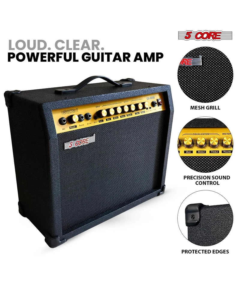 5 Core Guitar Amp 80 Watt Electric Amplifier w Built in 10" Speaker Portable Mini Practice Amps
